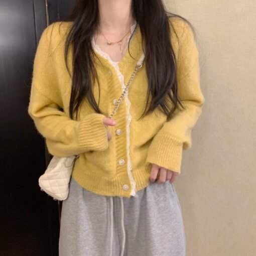 Autumn Short Sweater Women's Design Sense Lace Cardigan Coat