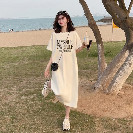 Vapetix M-3XL  (Official Figure 200g Cotton) Summer plus size Loose Long Knee-length dress chubby girl Short-sleev - 图片 5