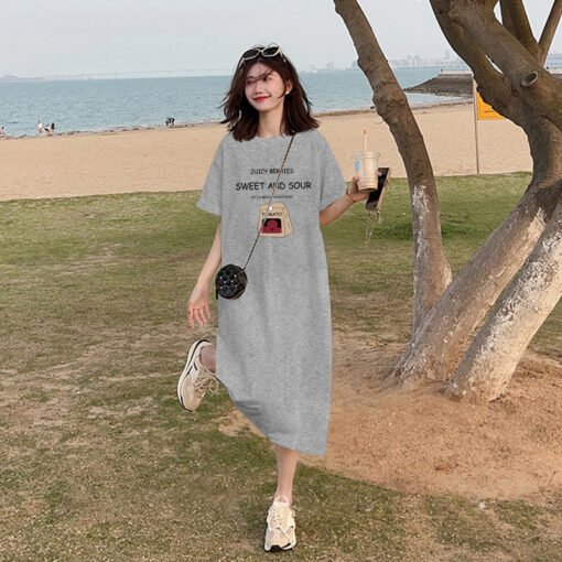 Vapetix M-3XL  (Official Figure 200g Cotton) Summer plus size Loose Long Knee-length dress chubby girl Short-sleev - 图片 2