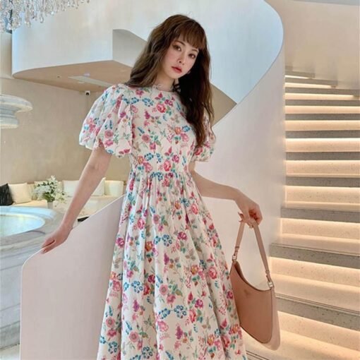 Vapetix M-3XL  Summer Korean-style Retro Oil Painting Floral Tea Break Dress Women's Loose Slimming Small Men Mid- – Bild 5