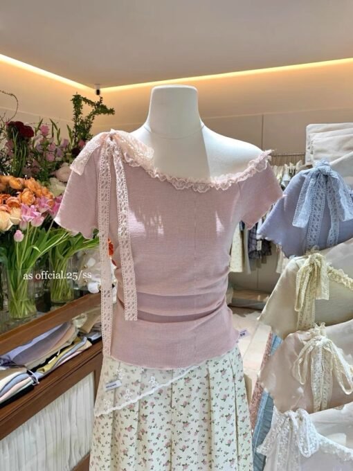 Vapetix One size fits all-One size fits all  2025 unique super beautiful beautiful dopamine top gentle design sense off the shoulder lace strap - 图片 8