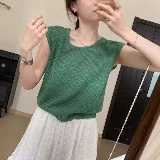 Vapetix One size fits all-One size fits all  Korean Style Casual Shoulder Crewneck Ice Silk Waistcoat Women's Summer Commuter Fashionable Thin S - 图片 8