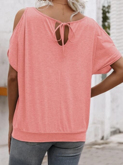 EMERY ROSE Solid Cold Shoulder Tie Back Top - Image 2