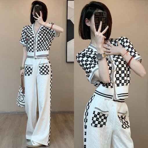 Vapetix S-2XL  Sports suit Women's Fashion Foreign Style Summer Celebrity Small Chanel Style Jacket Casual Wide Le - 图片 7