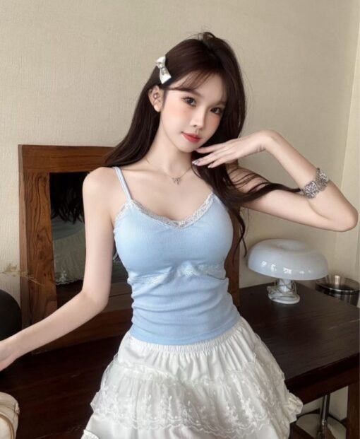 Vapetix One size fits all-One size fits all  Real Shot Summer Korean Style Slim-fit Pure Desire Lace Stitching Design Sense Slim Sling Inner Ves - 图片 6