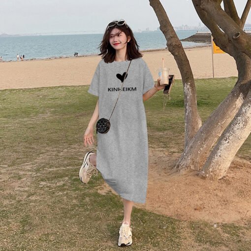 Vapetix M-3XL  (Official Figure 200g Cotton) Summer plus size Loose Long Knee-length dress chubby girl Short-sleev - 图片 3