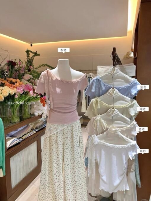 Vapetix One size fits all-One size fits all  2025 unique super beautiful beautiful dopamine top gentle design sense off the shoulder lace strap - 图片 9