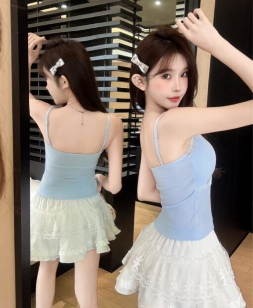 Vapetix One size fits all-One size fits all  Real Shot Summer Korean Style Slim-fit Pure Desire Lace Stitching Design Sense Slim Sling Inner Ves - 图片 7