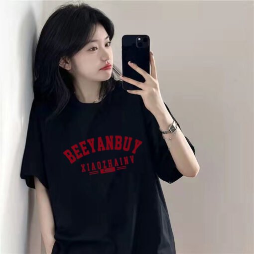 Vapetix M-2XL  Short-sleeved Women's Niche Pure Cotton Summer T-shirt Fashion Brand Shoulder-drop Summer Looser Ro - 图片 2
