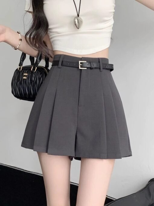Gray Suit Shorts For Women Pleated Pantskirt - Image 9