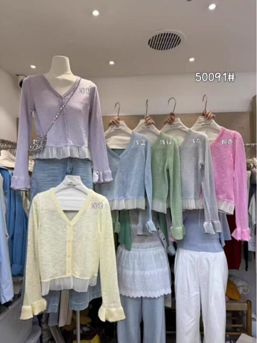 Vapetix One size fits all-One size fits all  Korean Style Gentle Lace Horn Sleeve Knitted Cardigan Women's Spring and Summer Thin Outer Wear V-N - Image 9