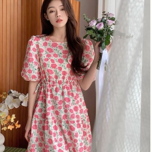 Vapetix M-3XL  2025 Summer New French Style Elegant Floral dress Vintage Printed Loose Mid-length Skirt High-end S - 图片 5