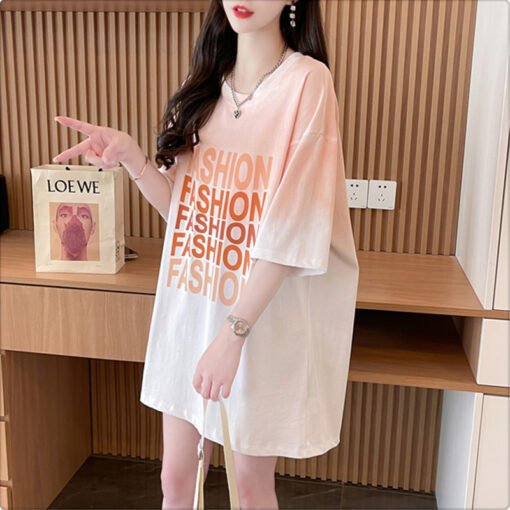 Vapetix M-XL  Quality Cotton Summer Short-sleeved T-shirt Women's Korean-style Loose Western-style Gradient T-shi - Image 9