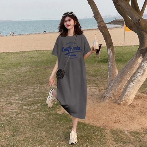 Vapetix M-3XL  (Official Figure 200g Cotton) Summer plus size Loose Long Knee-length dress chubby girl Short-sleev - Image 4