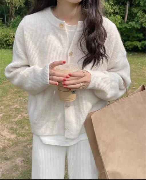Women's Round Neck Knitted Cardigan Sweater Coat - Image 10