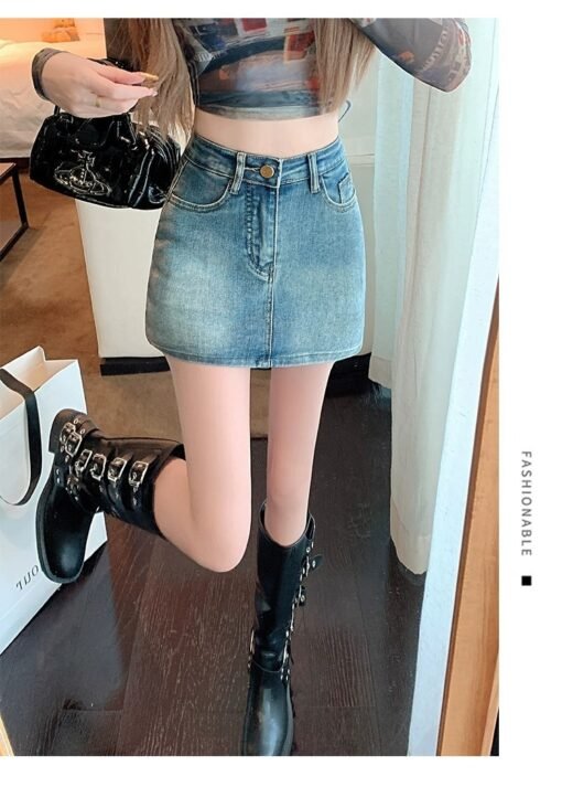 Retro Denim High Waist Hip Skirt - Kuva 4
