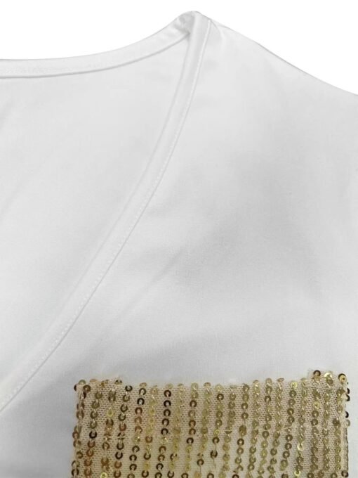 Pocket V-neck Patchwork Top T-shirt Casual T Short Sleeve - Image 4