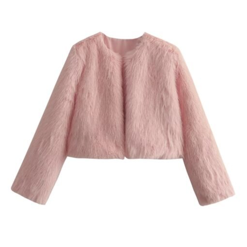 Polyester Imitation Fur Women's Short Cardigan Coat - Image 7