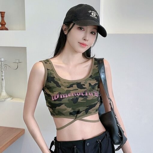 Vapetix One size fits all-One size fits all  American Style Spice Girl Camouflage Letter Print Camisole Small Vest Women's Summer Niche Slim-fit