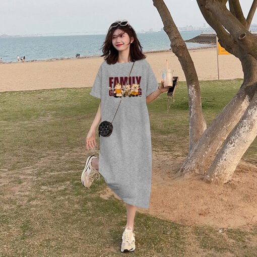 Vapetix M-3XL  (Official Figure 200g Cotton) Summer plus size Loose Long Knee-length dress chubby girl Short-sleev - 图片 4