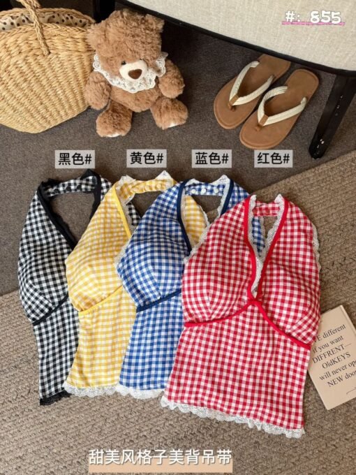 Vapetix One size fits all-One size fits all  Lace Lace Neck Camisole Women's Summer 2025 New Sexy Hot Girl Plaid Color Contrast V-neck Top - 图片 9