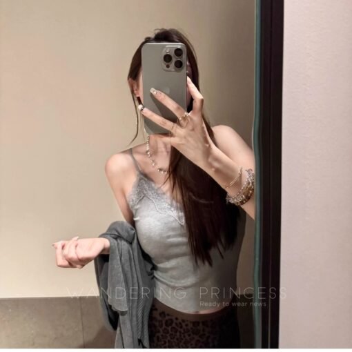Vapetix One size fits all-One size fits all  Qian Meixi Ice Breathable Lyocell Lace Lace Stitching Elastic Knitted Breast Cover Suspenders Chest - 图片 8