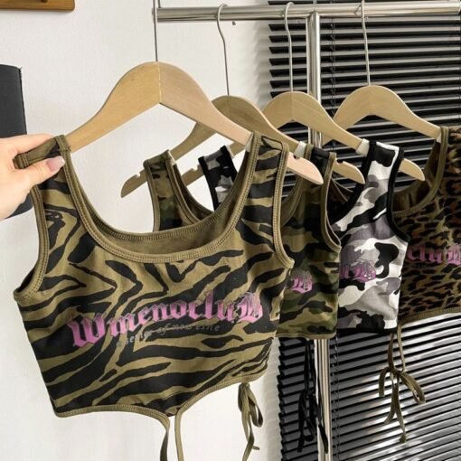 Vapetix One size fits all-One size fits all  American Style Spice Girl Camouflage Letter Print Camisole Small Vest Women's Summer Niche Slim-fit - 图片 8