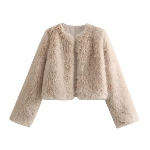 Polyester Imitation Fur Women's Short Cardigan Coat - Image 5