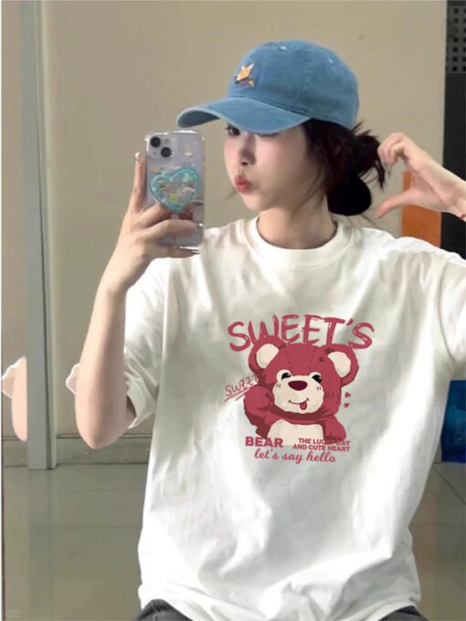 Vapetix M-2XL  Heavy Cotton Loose T-shirt All-match Top Summer Trendy Brand Shoulder oversize Large Edition Half-s - 图片 4