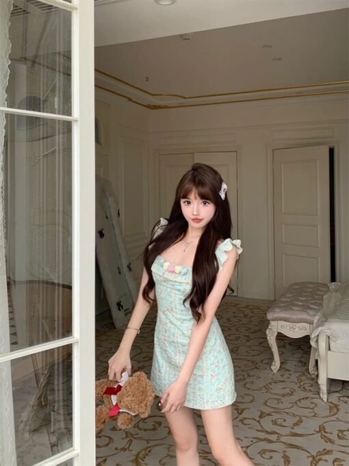 Vapetix S-XL  Mint Hard Candy 'French Small Flying Sleeve dress Women's Hollow Out Floral First Love Sweet Summer - Image 9