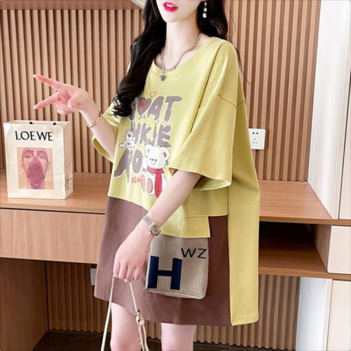 Vapetix M-XL  ~ Cotton Short-sleeved T-shirt Women's 2025 New Korean Style Summer Loose Mid-length Casual T-shirt - Image 9