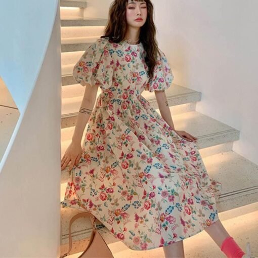 Vapetix M-3XL  Summer Korean-style Retro Oil Painting Floral Tea Break Dress Women's Loose Slimming Small Men Mid- – Bild 7