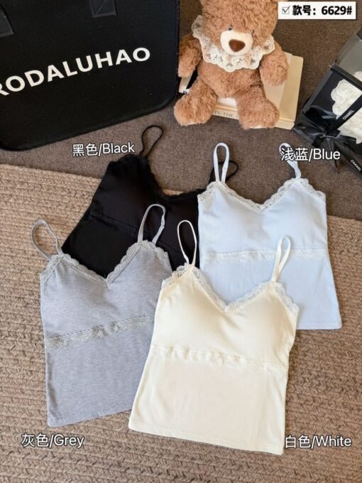 Vapetix One size fits all-One size fits all  Real Shot Summer Korean Style Slim-fit Pure Desire Lace Stitching Design Sense Slim Sling Inner Ves - 图片 8
