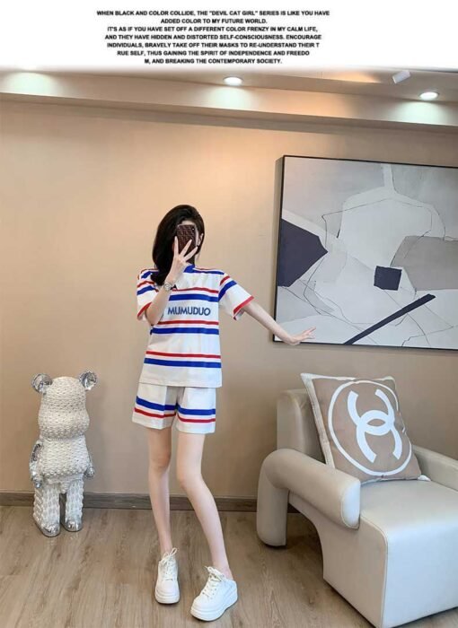 Vapetix M-3XL  Korean salt sweet women's summer thin contrast striped letters short sleeve T-shirt fashion casual - 图片 8