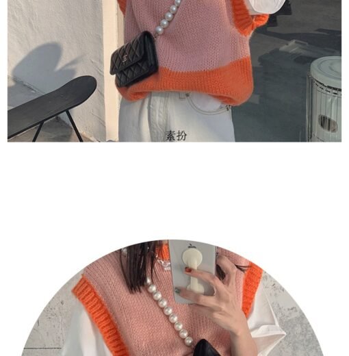 Retro Contrast Color Knitted Vest Fashion Sweater With Short Sleeves - Image 5