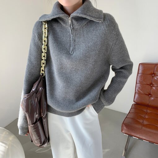 Women's Dacron Zipper Sweater Sweater Loose Outer Wear Bottoming Shirt - Image 6