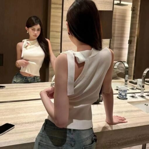 Vapetix One size fits all-One size fits all  Chanel Style High-end Temperament Halter Camisole Summer Knitted Slim-fit Slimming Spice Girls Ligh - 图片 8