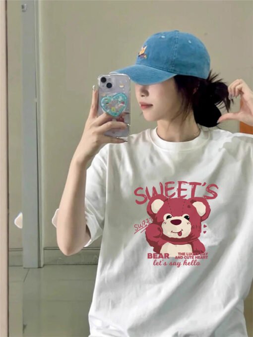 Vapetix M-2XL  Heavy Cotton Loose T-shirt All-match Top Summer Trendy Brand Shoulder oversize Large Edition Half-s - 图片 2