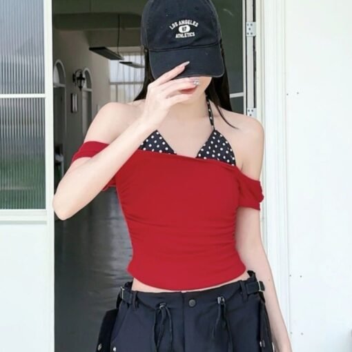 Vapetix One size fits all-One size fits all  Fake Two-Piece Polar Neck Short-Sleeved T-Shirt Women's Summer Slim-Fit Pure Backless Slimming Cont - 图片 8