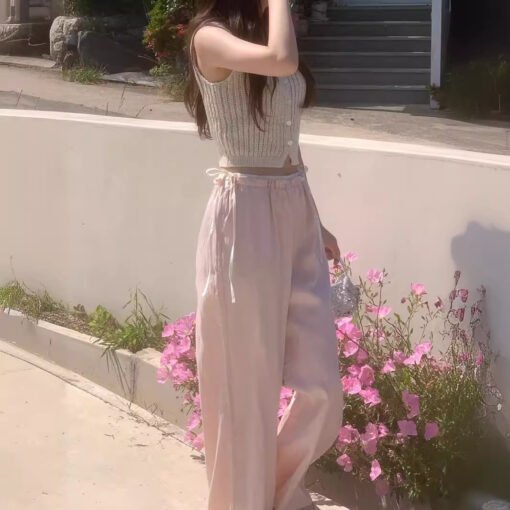 Retro Easy Matching Stitching High Waist Casual Pants - Image 2