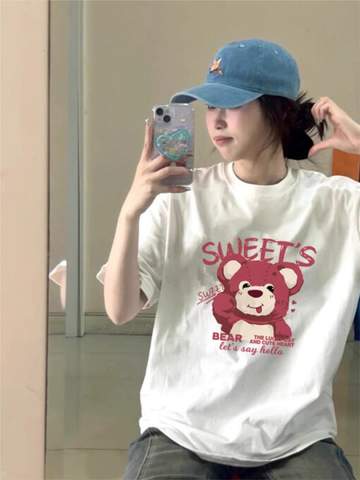 Vapetix M-2XL  Heavy Cotton Loose T-shirt All-match Top Summer Trendy Brand Shoulder oversize Large Edition Half-s - 图片 3
