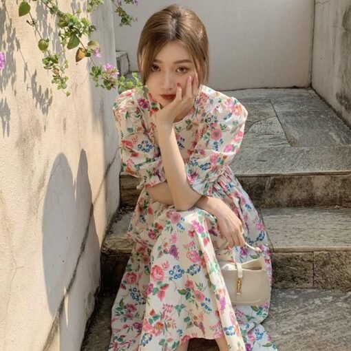Vapetix M-3XL  Summer Korean-style Retro Oil Painting Floral Tea Break Dress Women's Loose Slimming Small Men Mid- – Bild 8