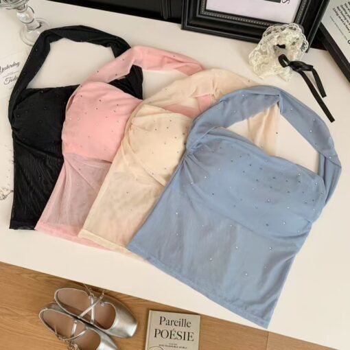 Vapetix One size fits all-One size fits all  Hot Girl Design Sense Mesh Hot Drilling Camisole Women's Summer New Niche Sexy Slim Fit Foreign Sty - 图片 9