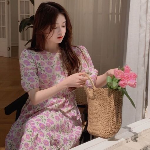 Vapetix M-3XL  2025 Summer New French Style Elegant Floral dress Vintage Printed Loose Mid-length Skirt High-end S - 图片 6