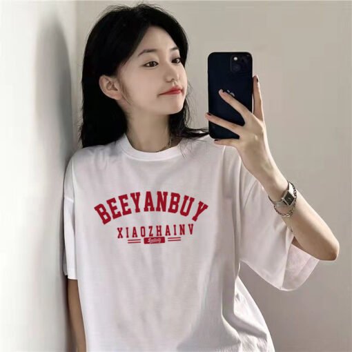 Vapetix M-2XL  Short-sleeved Women's Niche Pure Cotton Summer T-shirt Fashion Brand Shoulder-drop Summer Looser Ro - 图片 3