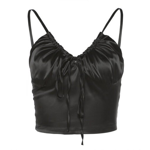 Women's Solid Color V-neck Brace Backless Slim Fit Navel Vest - Image 4