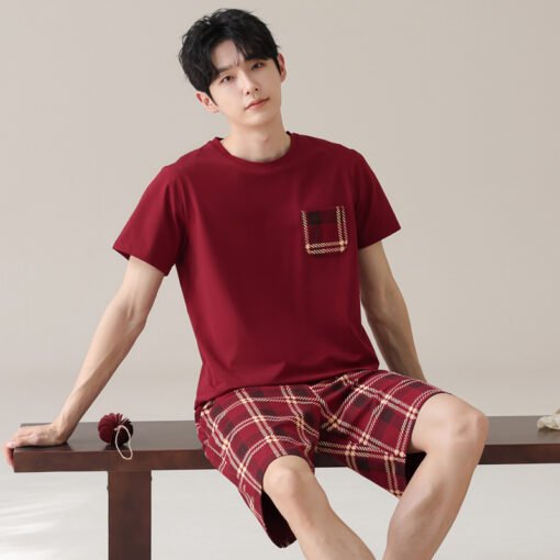 Vapetix Female M-Male 3XL  Pure Cotton Pull Rack Lycra Cotton Couple Pajamas Summer Red Crewneck Women's Short Sleeve Shorts M