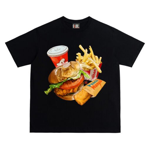 Vapetix S-3XL  【Tmall/Recommended】Heavy 230g double yarn pure cotton combed tightly French fries burger printed sh