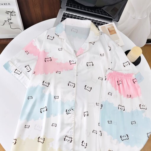 Vapetix M-XXL  Shaoxing -2025 Pajamas Women's New Ice Silk Cartoon Cute Short Sleeve Shorts Can Wear Two-Piece Hom
