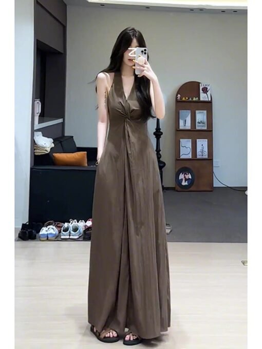 Vapetix M-2XL  Shipped French Hepburn Style Sleeveless V-neck Twisted Waist Vest dress Women's Summer Elegant Slim